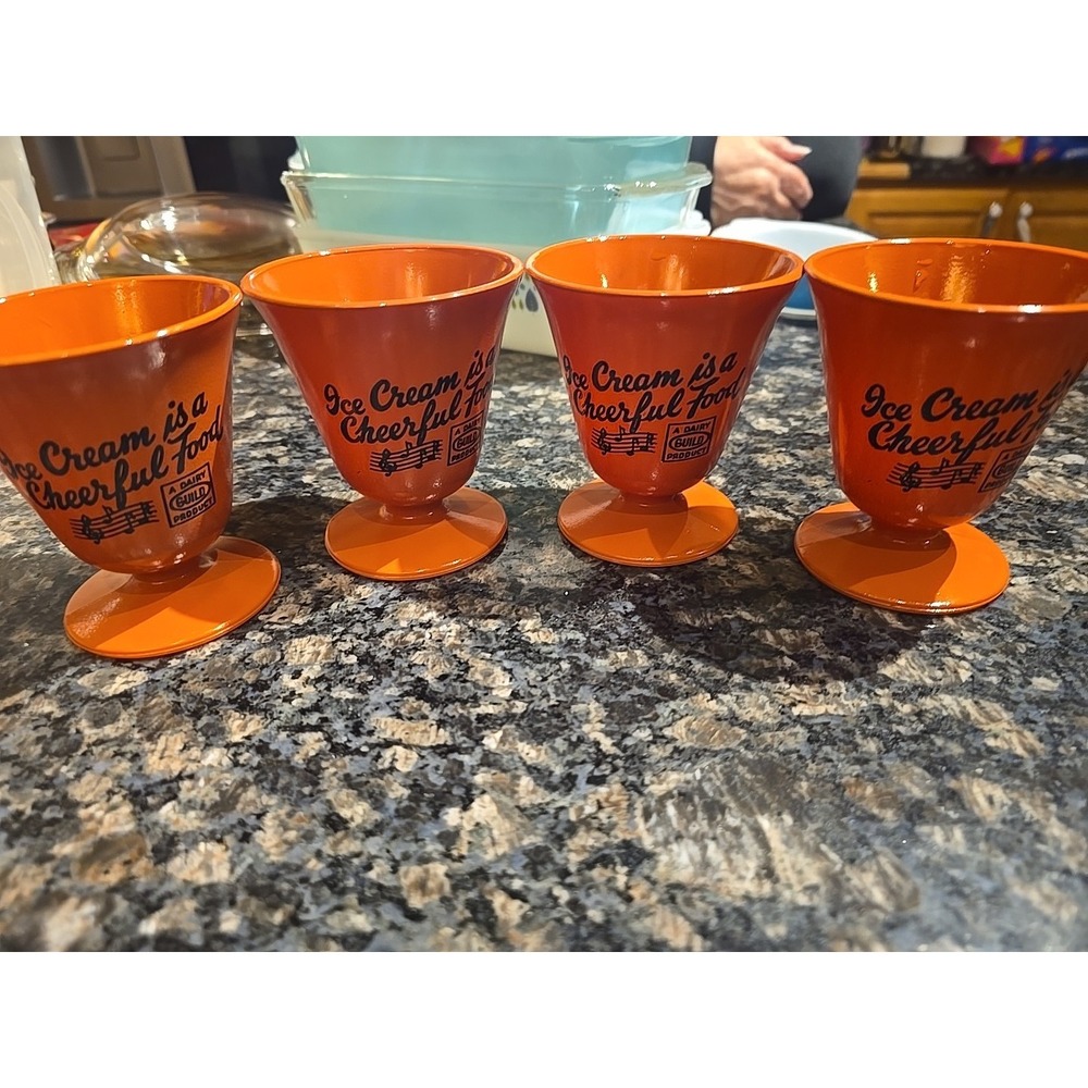4pcs Vintage‎ Hazel Atlas "Cheerful Food" Ice Cream Cups Dairy Guild Advertising